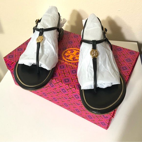 TORY BURCH Emmy T-strap Flat Sandals & dust bag Black 8 1/2 - Picture 6 of 16